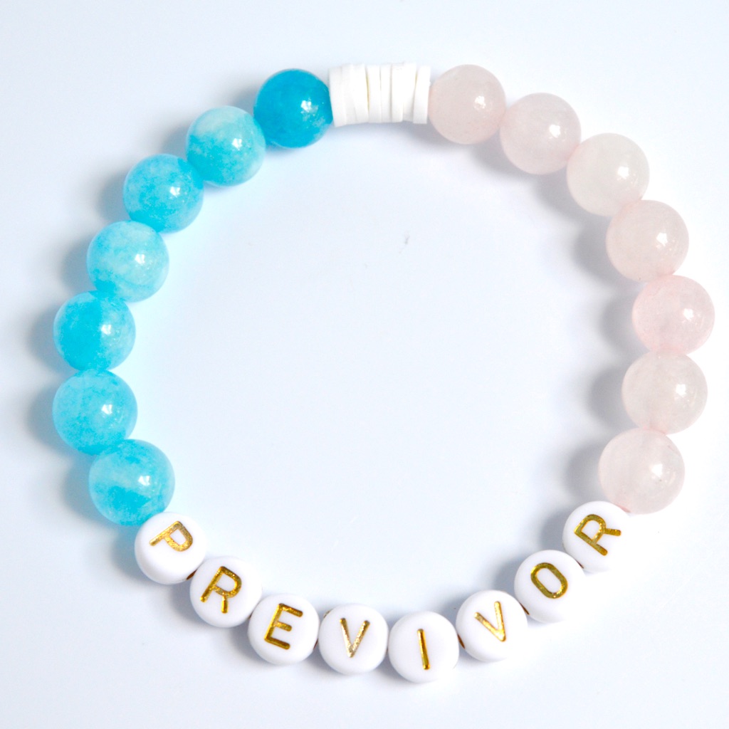 Previvor Breast Cancer Rose Quartz Agate Beaded Bracelet